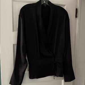 Express Black Satin Wrap Blouse